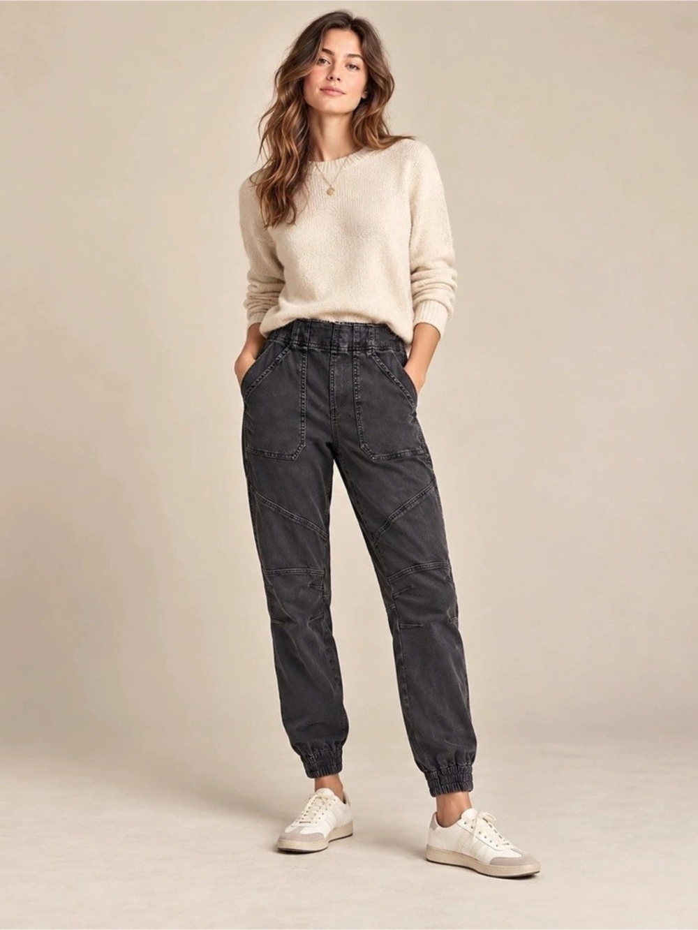 SPANX Grey Washed High Rise Utility Jogger Pants with Pockets Size Small